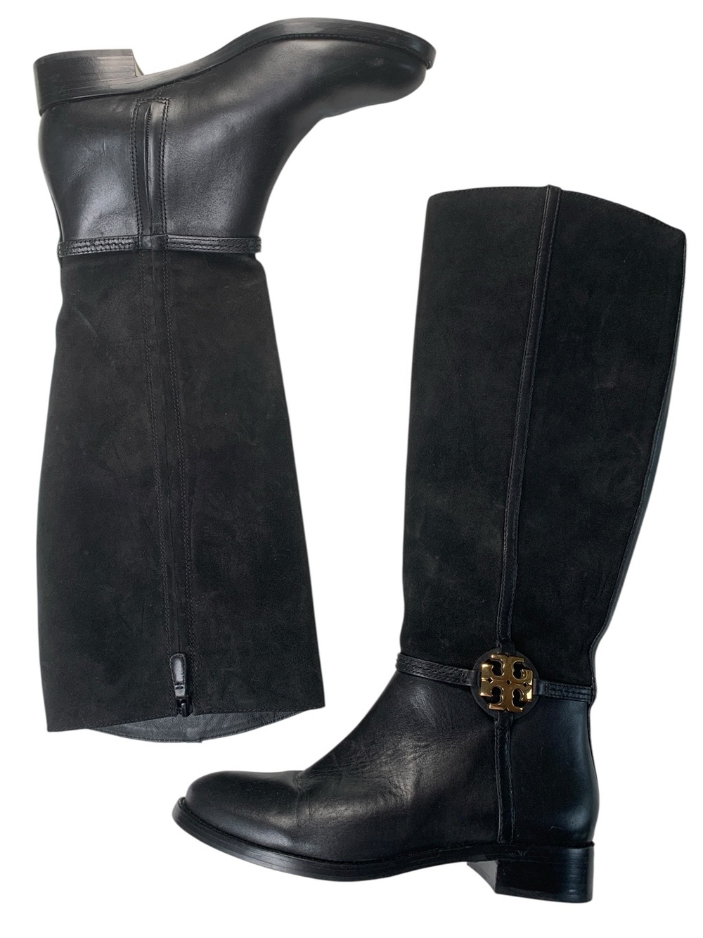 Tory Burch Miller 25mm Suede Leather Knee High Boots Black 10